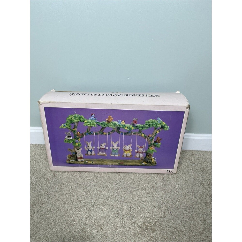 VTG Jaimy Quintet of Swinging Bunnies Scene Easter‎ Spring Figurine Sculpture